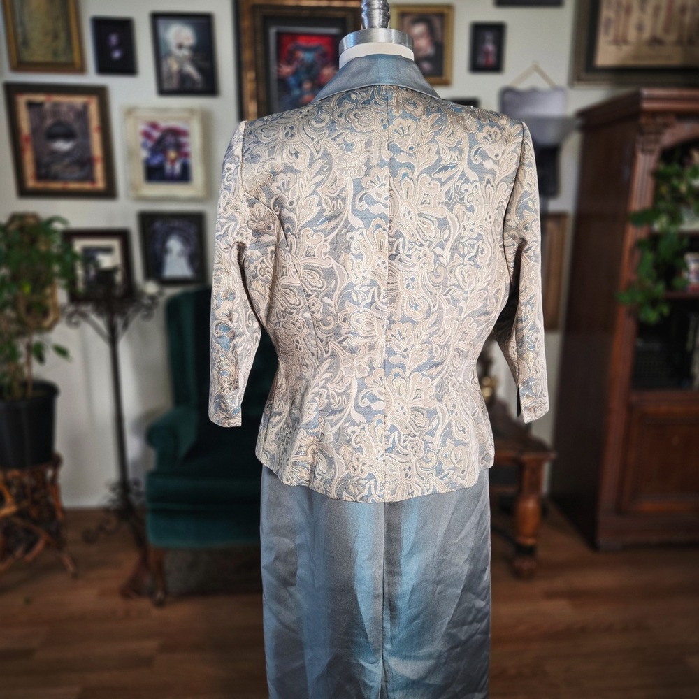 Vintage Y2K Alex Evenings Brocade Dress Suit Set Blue Formal Mother Wedding - Picture 6 of 8
